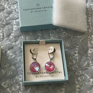 NIB Touchstone by Swarovski earrings, Lotus Pink Delite. This color is retired.